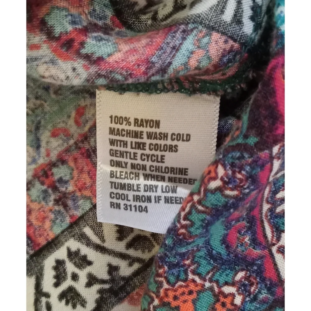 RED CAMEL MULTI-PRINT BOHO TOP/BLOUSE W/LONG BISHOP SLEEVES - SIZE M Ptp 19" - Picture 6 of 6